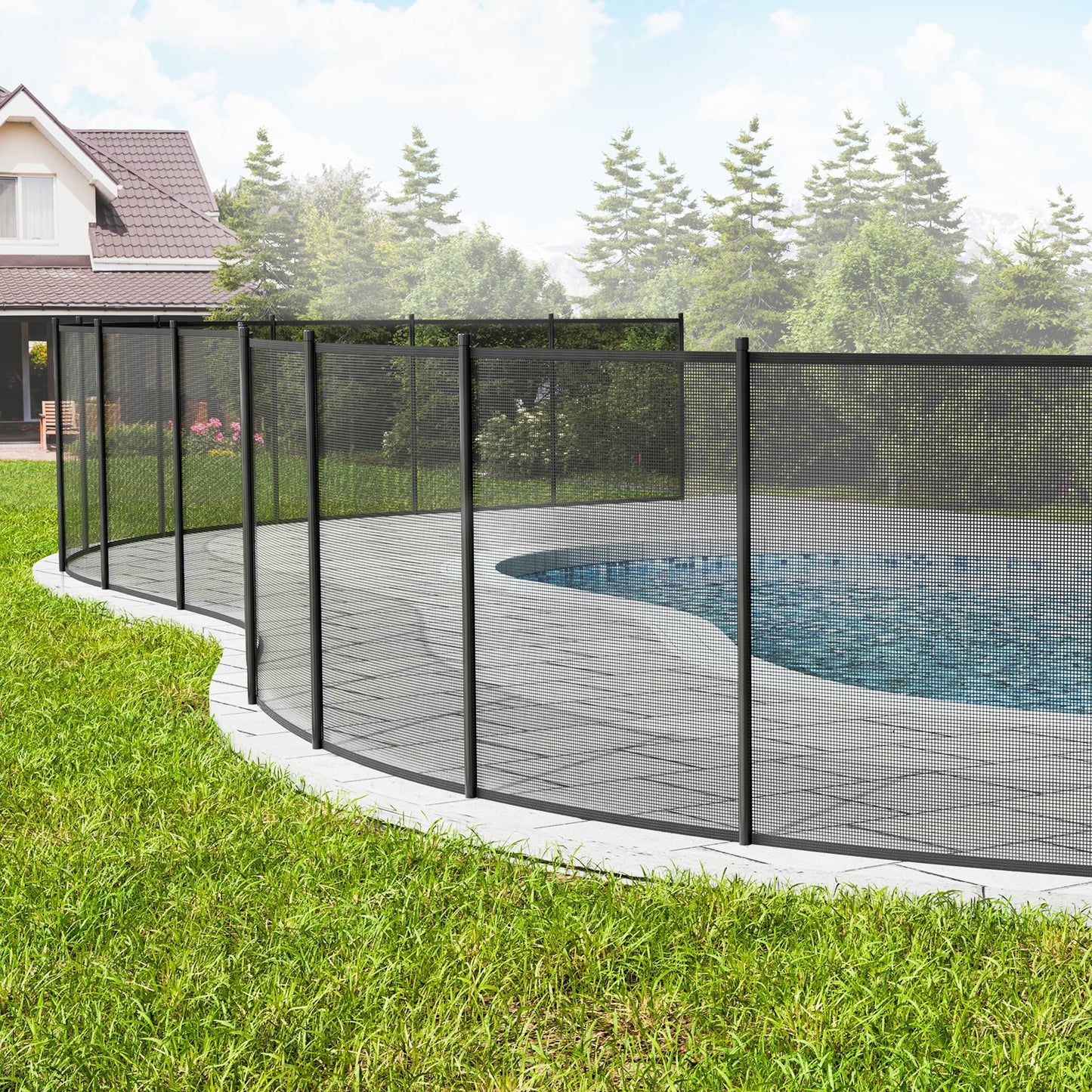 Pool Fence, 4 x 96 FT Pool Fences for Inground Pools, Removable Child Safety Pool Fencing, Easy DIY Installation Swimming Pool Fence, 340gms Teslin PVC Pool Fence Mesh Protects Kids and Pets