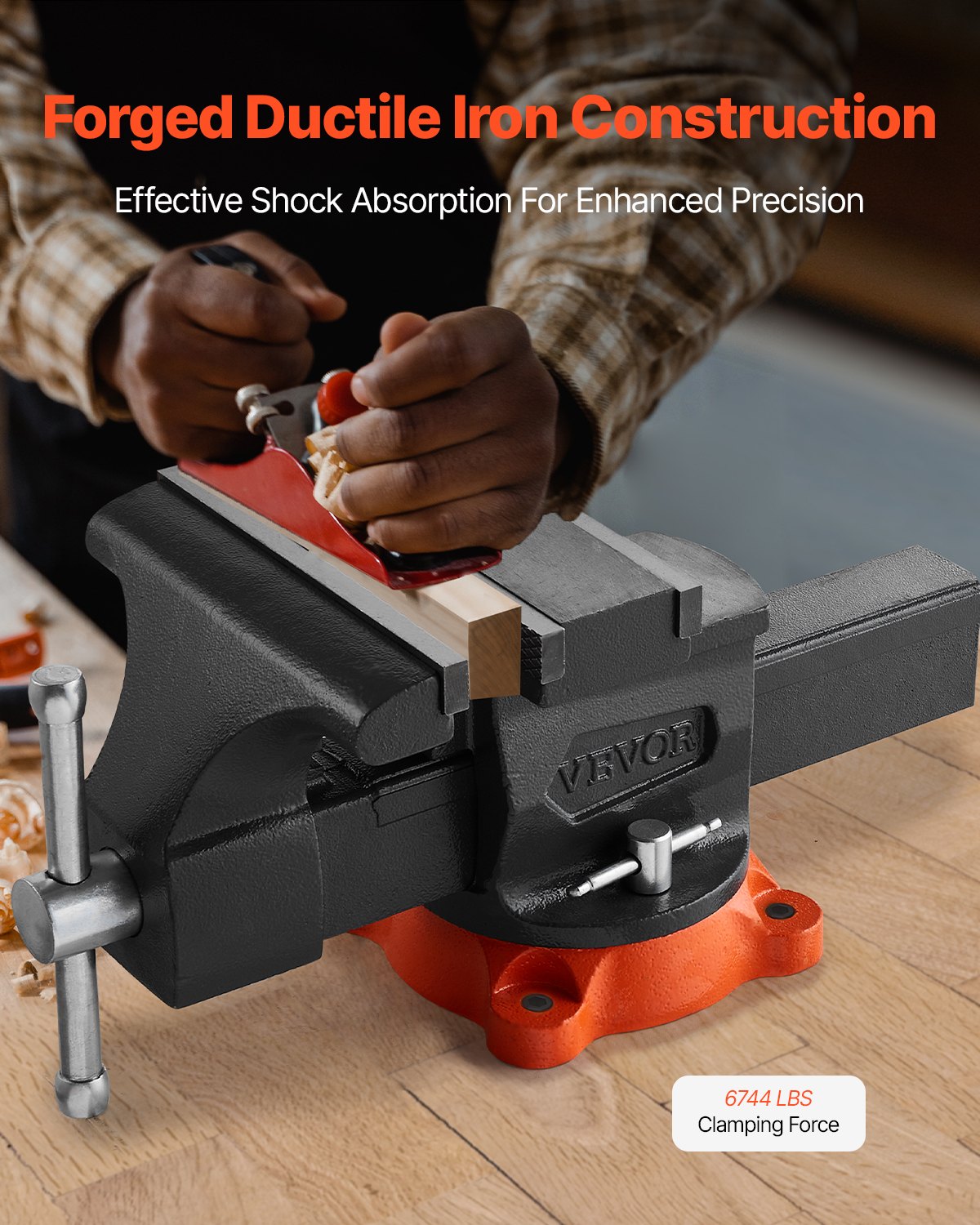 Bench Vise, 203 mm(8") Jaw Width, 203 mm(8") Max Jaw Opening Multipurpose Vise with 360°Swivel Locking Base, 94 mm(3.7") Throat Depth, Heavy Duty Ductile Iron Workbench Vise, Two-Way Jaws for Clamping Round Pipes