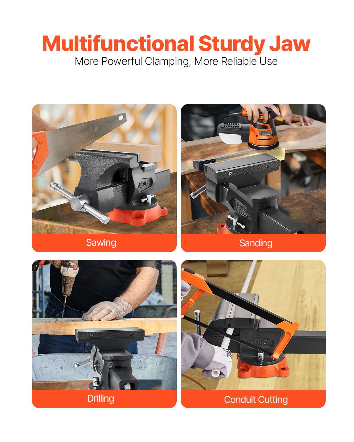 Bench Vise, 203 mm(8") Jaw Width, 203 mm(8") Max Jaw Opening Multipurpose Vise with 360°Swivel Locking Base, 94 mm(3.7") Throat Depth, Heavy Duty Ductile Iron Workbench Vise, Two-Way Jaws for Clamping Round Pipes