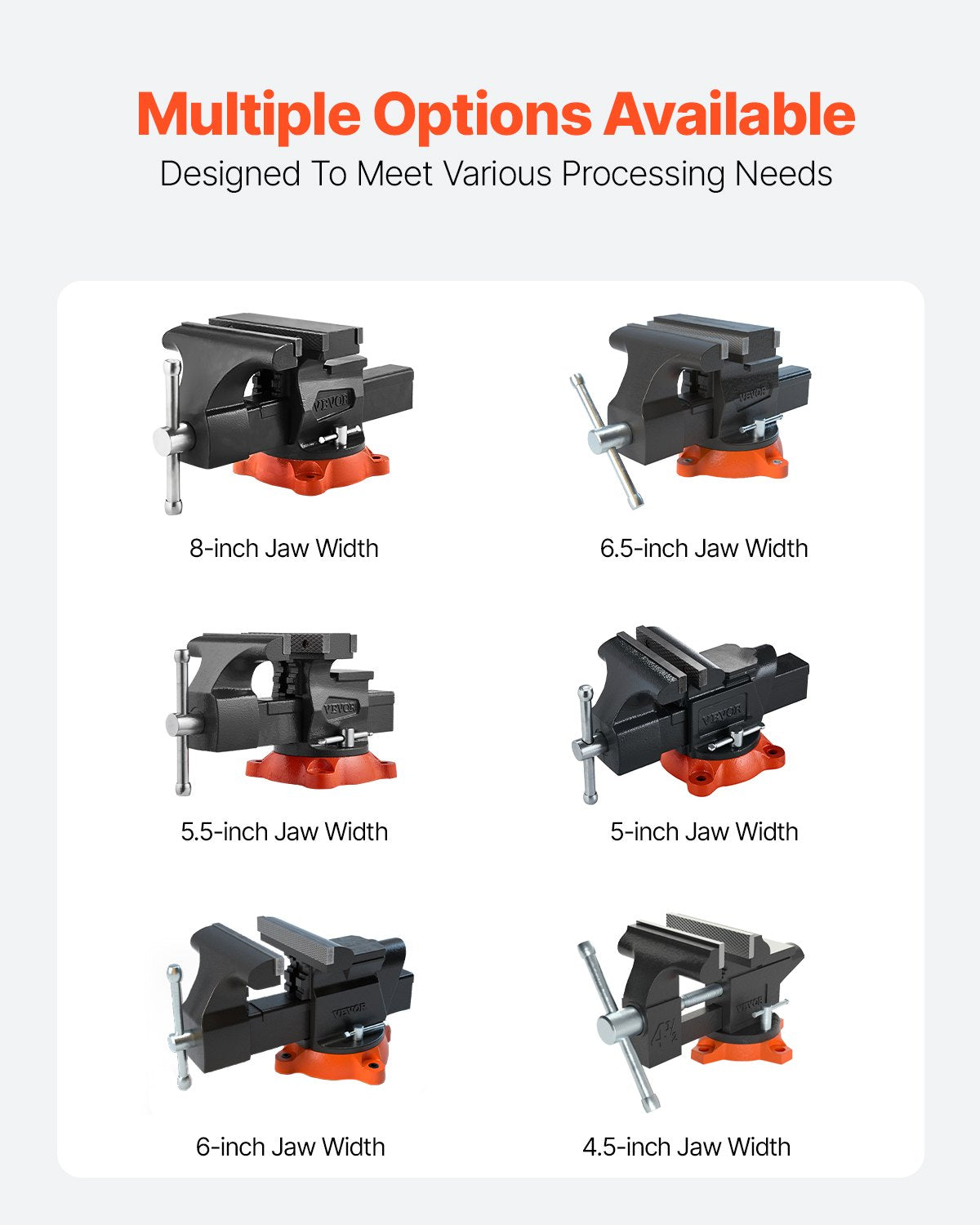 Bench Vise, 203 mm(8") Jaw Width, 203 mm(8") Max Jaw Opening Multipurpose Vise with 360°Swivel Locking Base, 94 mm(3.7") Throat Depth, Heavy Duty Ductile Iron Workbench Vise, Two-Way Jaws for Clamping Round Pipes