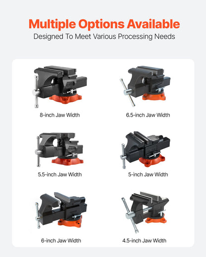 Bench Vise, 203 mm(8") Jaw Width, 203 mm(8") Max Jaw Opening Multipurpose Vise with 360°Swivel Locking Base, 94 mm(3.7") Throat Depth, Heavy Duty Ductile Iron Workbench Vise, Two-Way Jaws for Clamping Round Pipes