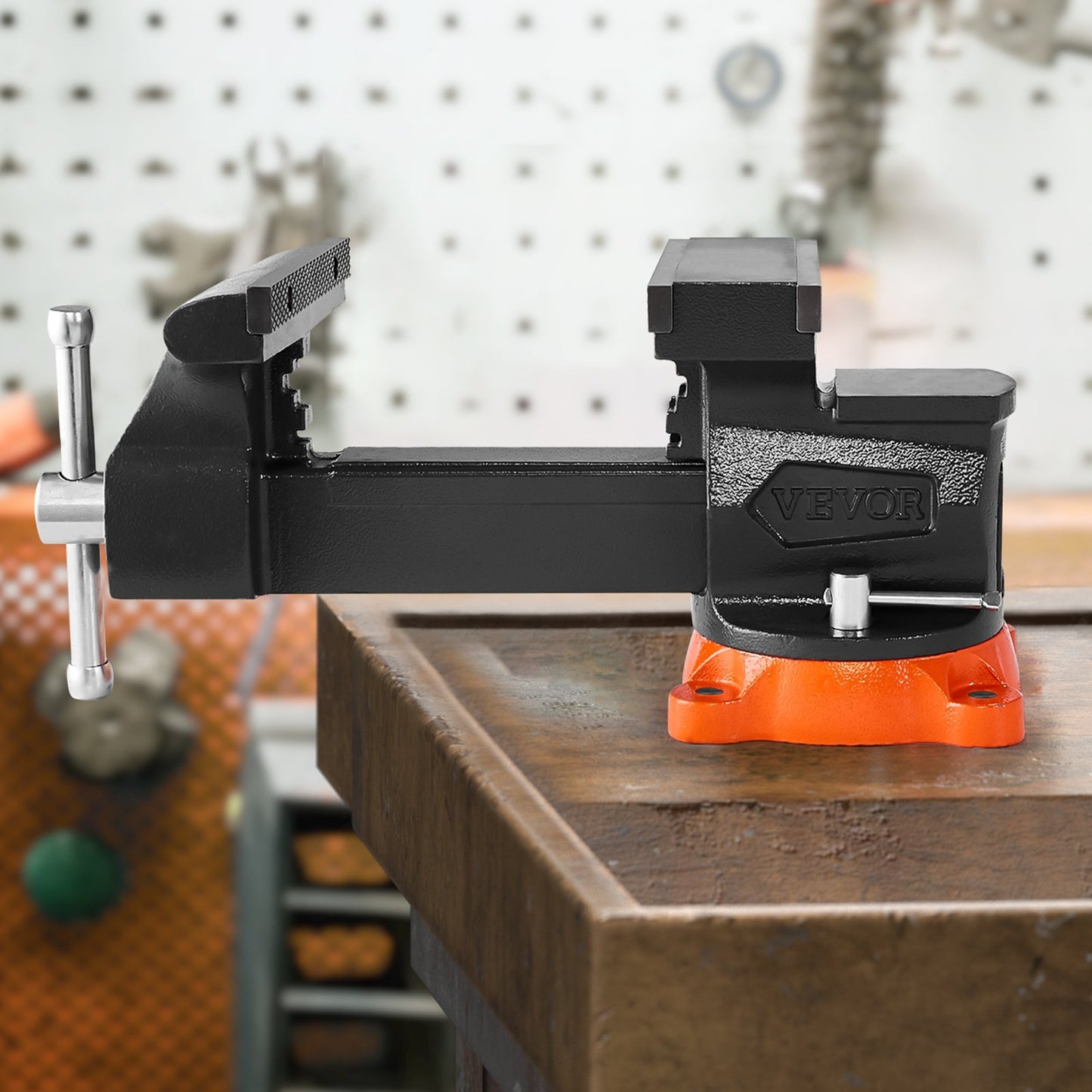 Bench Vise, 203 mm(8") Jaw Width, 203 mm(8") Max Jaw Opening Multipurpose Vise with 360°Swivel Locking Base, 94 mm(3.7") Throat Depth, Heavy Duty Ductile Iron Workbench Vise, Two-Way Jaws for Clamping Round Pipes