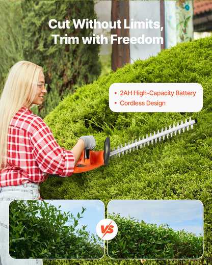 Elektrisk häcksax, 1200 varv/min, sladdlös häcksax för låga grenar, 20V 2A batteri, busktrimmare med 20-tums dubbelverkande blad och säker design, trädgårdstrimmer för gräsmattevård