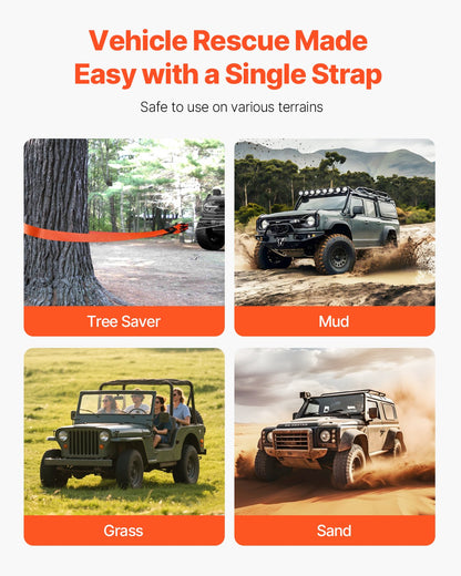 Heavy Duty Tow Strap Recovery Kit 76.2 mm x 6.1 m (MBS-16329 kg) Tree Saver Winch Strap, Triple Reinforced Loop & Protective Sleeves & Storage Bag, 19 mm D-Ring Shackles, for Truck Jeep SUV ATV