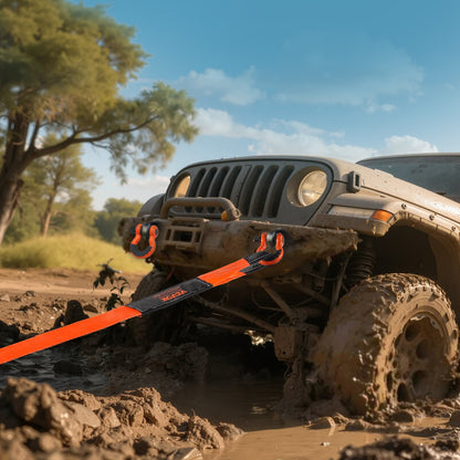 Heavy Duty Tow Strap Recovery Kit 76.2 mm x 6.1 m (MBS-16329 kg) Tree Saver Winch Strap, Triple Reinforced Loop & Protective Sleeves & Storage Bag, 19 mm D-Ring Shackles, for Truck Jeep SUV ATV