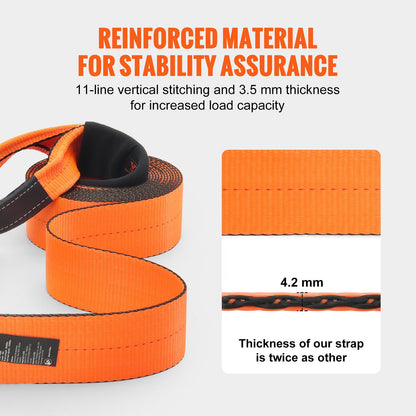 Recovery Tow Strap 4" x 30'/10.2 cm x 9.1 m, 46,500 lbs/21,099 kg Break Strength, Triple Reinforced Loop Straps, Tree Saver, Off Road Towing and Recovery, Extreme Weather Resistance, Protective Sleeves & Storage Bag