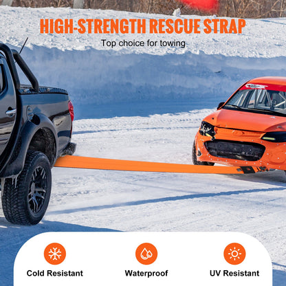 Recovery Tow Strap 4" x 30'/10.2 cm x 9.1 m, 46,500 lbs/21,099 kg Break Strength, Triple Reinforced Loop Straps, Tree Saver, Off Road Towing and Recovery, Extreme Weather Resistance, Protective Sleeves & Storage Bag