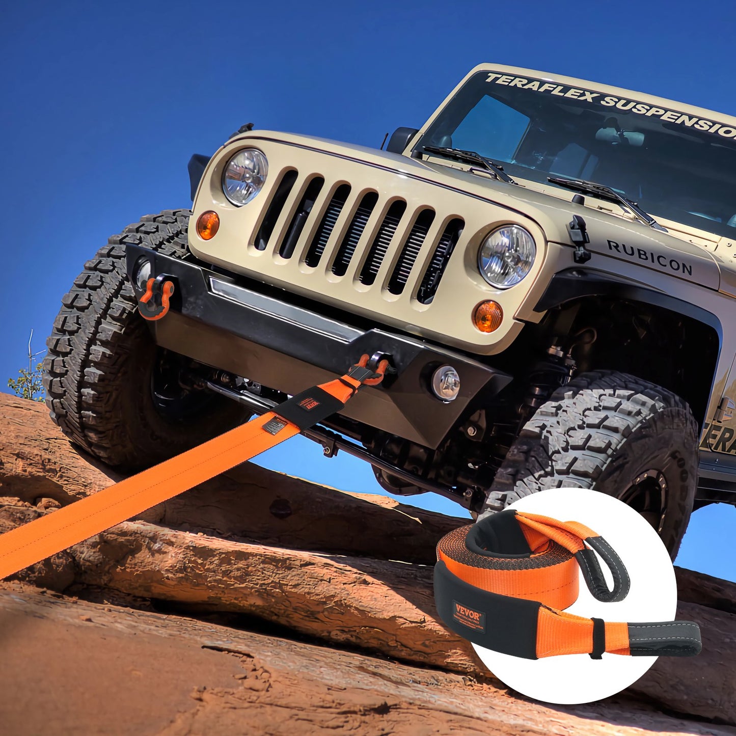 Recovery Tow Strap 4" x 30'/10.2 cm x 9.1 m, 46,500 lbs/21,099 kg Break Strength, Triple Reinforced Loop Straps, Tree Saver, Off Road Towing and Recovery, Extreme Weather Resistance, Protective Sleeves & Storage Bag