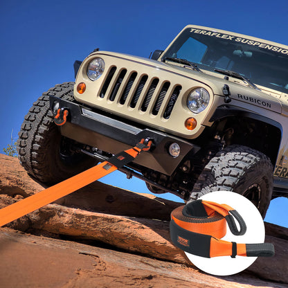 Recovery Tow Strap 4" x 30'/10.2 cm x 9.1 m, 46,500 lbs/21,099 kg Break Strength, Triple Reinforced Loop Straps, Tree Saver, Off Road Towing and Recovery, Extreme Weather Resistance, Protective Sleeves & Storage Bag