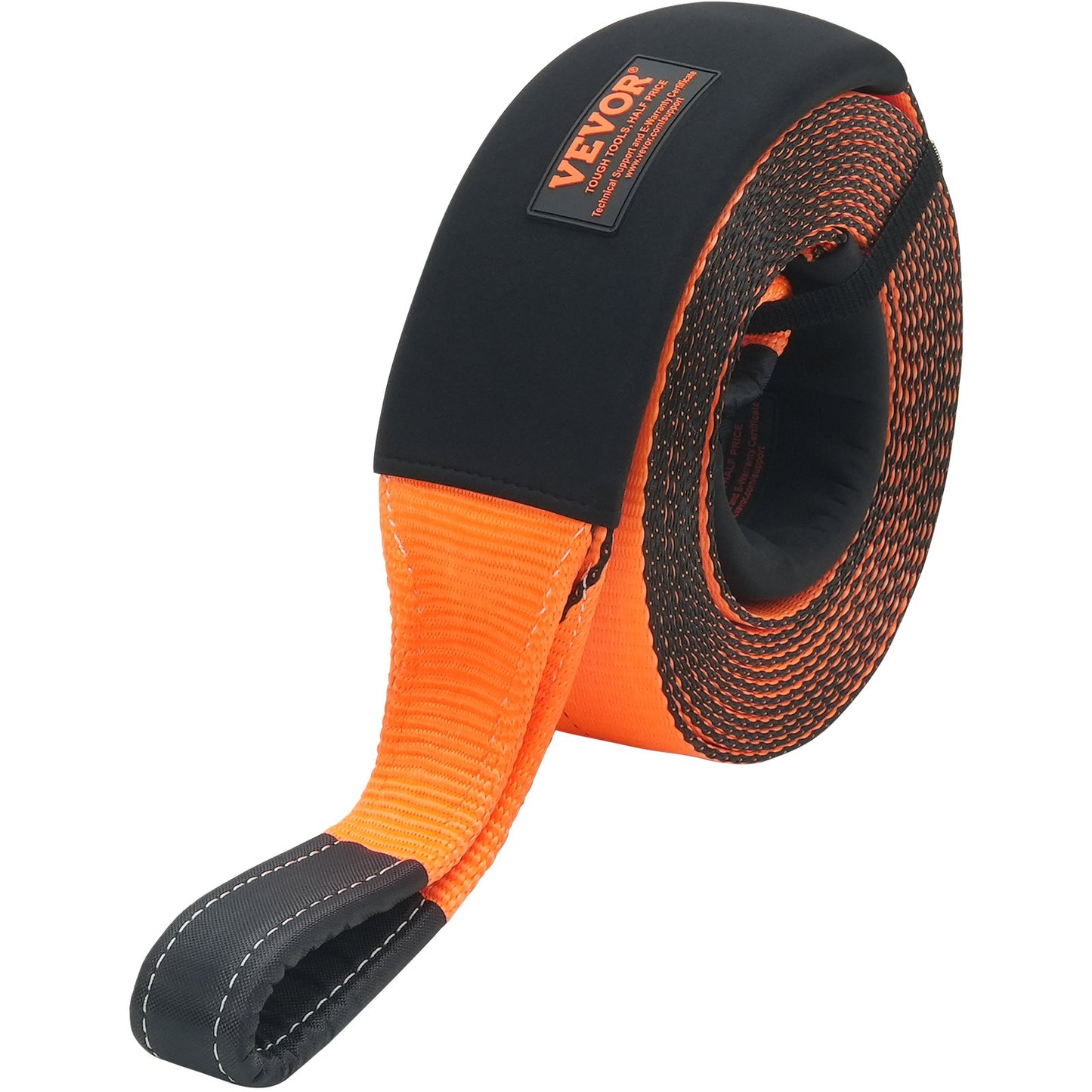 Recovery Tow Strap 4" x 30'/10.2 cm x 9.1 m, 46,500 lbs/21,099 kg Break Strength, Triple Reinforced Loop Straps, Tree Saver, Off Road Towing and Recovery, Extreme Weather Resistance, Protective Sleeves & Storage Bag