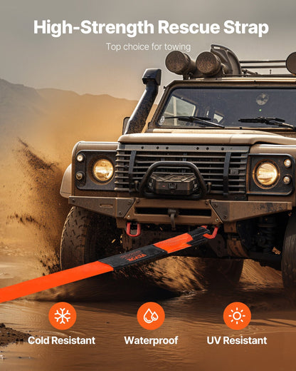 Recovery Tow Strap 76.2 mm, 2.4 m 16329 kg Break Strength, Triple Reinforced Loop Straps, Tree Saver, Winch Line Extension Strap, Off Road Towing and Recovery, Extreme Weather Resistance