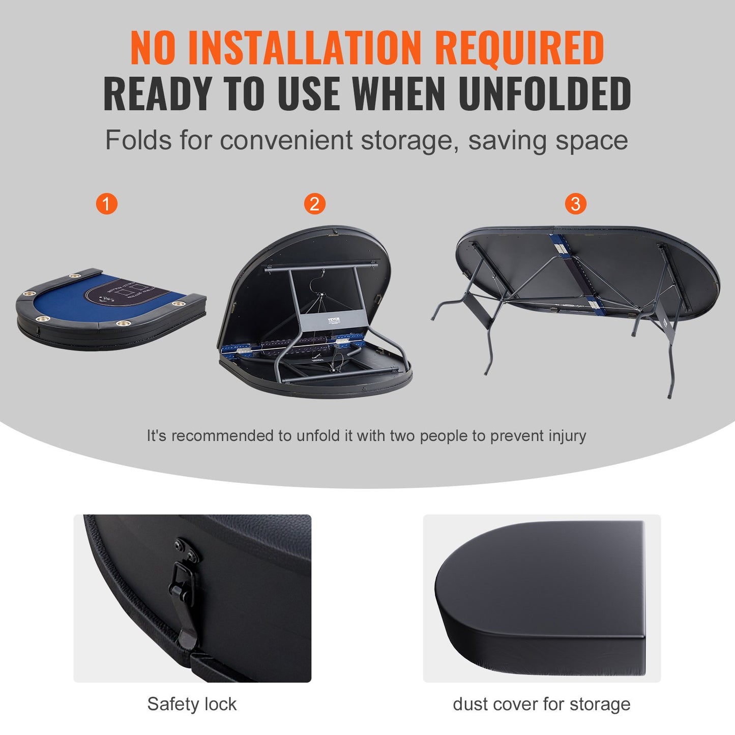 Hopfällbart pokerbord för 10 spelare, Blackjack Texas Holdem pokerbord med vadderade skenor och mugghållare i rostfritt stål, bärbart hopfällbart kortspelsbord, 84" ovalt kasinobord för fritid