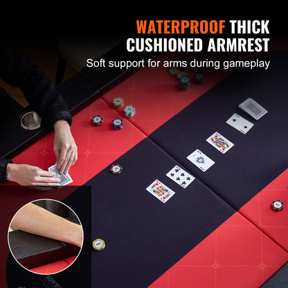 Hopfällbart pokerbord för 10 spelare, Blackjack Texas Holdem pokerbord med vadderade skenor och mugghållare i rostfritt stål, bärbart hopfällbart kortspelsbord, 228,6 cm ovalt kasinobord