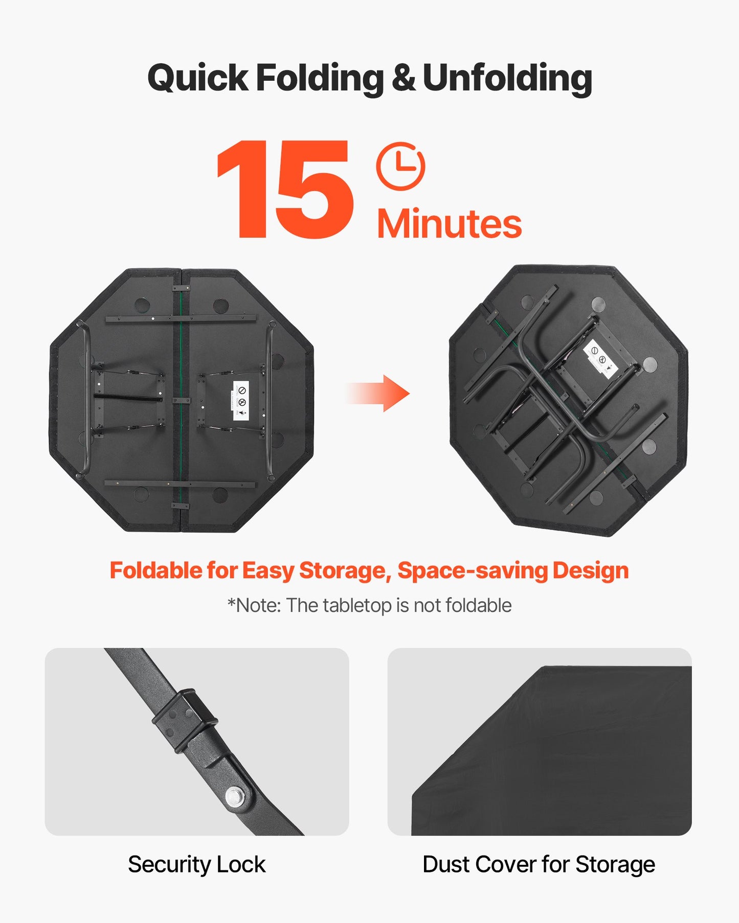 Foldable Poker Table, 8 Player 1220 mm Folding Casino Leisure Table with Padded Rails & Cup Holders, Octagonal Portable Game Tables with Felt & Metal Legs, for Texas Hold'em Game and Blackjack