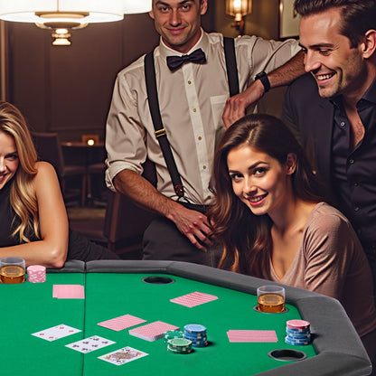 Foldable Poker Table, 8 Player 1220 mm Folding Casino Leisure Table with Padded Rails & Cup Holders, Octagonal Portable Game Tables with Felt & Metal Legs, for Texas Hold'em Game and Blackjack