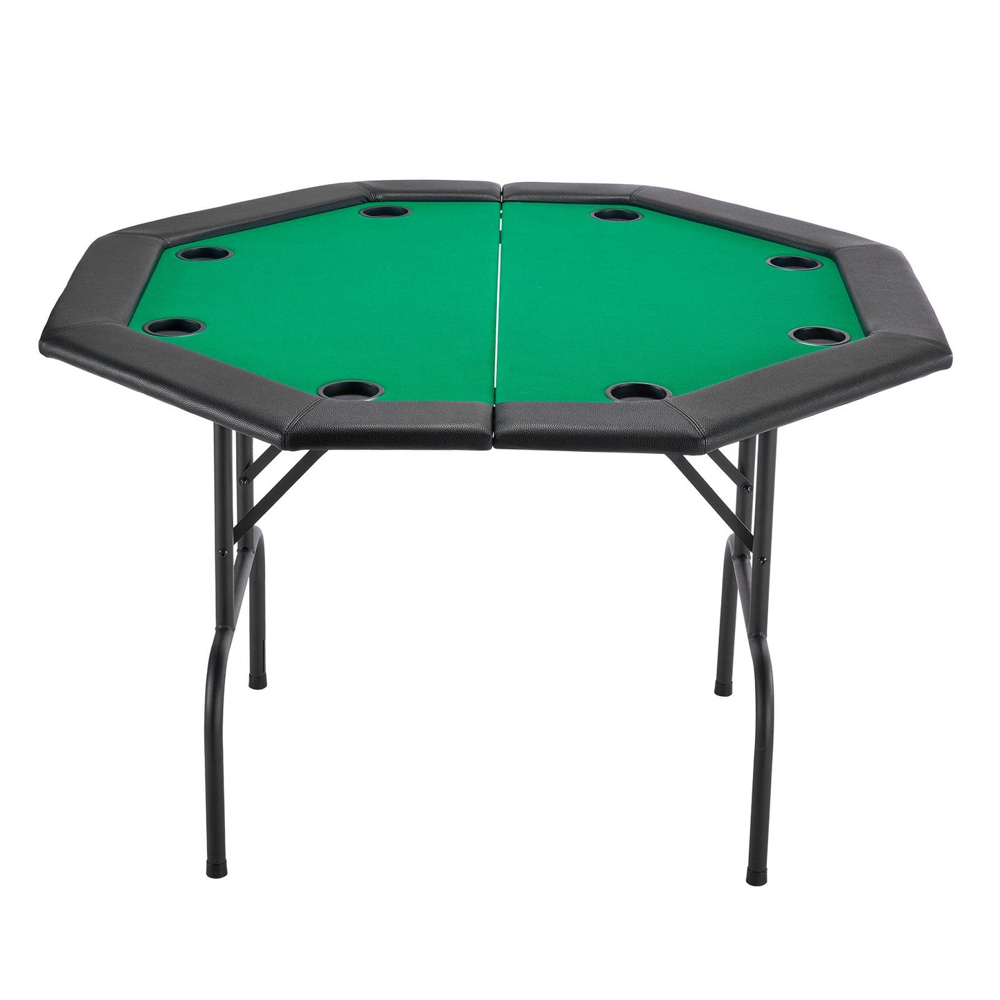 Foldable Poker Table, 8 Player 1220 mm Folding Casino Leisure Table with Padded Rails & Cup Holders, Octagonal Portable Game Tables with Felt & Metal Legs, for Texas Hold'em Game and Blackjack