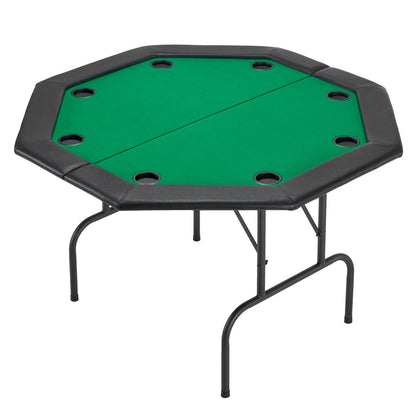 Foldable Poker Table, 8 Player 1220 mm Folding Casino Leisure Table with Padded Rails & Cup Holders, Octagonal Portable Game Tables with Felt & Metal Legs, for Texas Hold'em Game and Blackjack