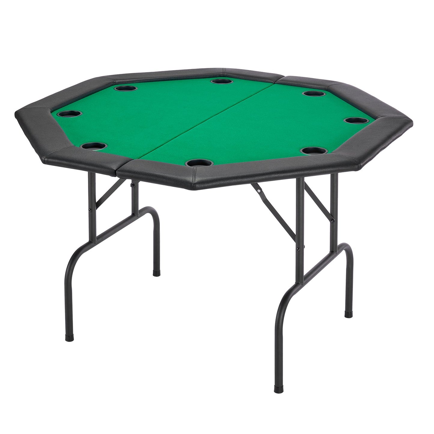 Foldable Poker Table, 8 Player 1220 mm Folding Casino Leisure Table with Padded Rails & Cup Holders, Octagonal Portable Game Tables with Felt & Metal Legs, for Texas Hold'em Game and Blackjack