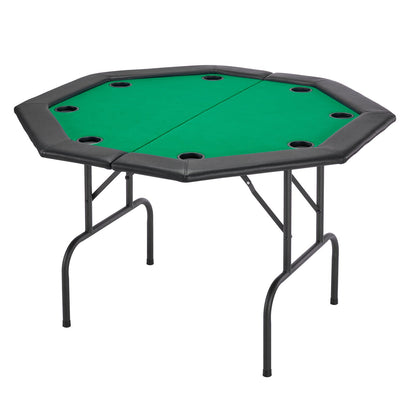 Foldable Poker Table, 8 Player 1220 mm Folding Casino Leisure Table with Padded Rails & Cup Holders, Octagonal Portable Game Tables with Felt & Metal Legs, for Texas Hold'em Game and Blackjack