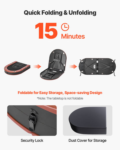 Foldable Poker Table, 8 Player 1828.8 mm Folding Casino Leisure Table with Padded Rails & Cup Holders, Oval Portable Game Tables with Felt & Metal Legs, for Texas Hold'em Game and Blackjack