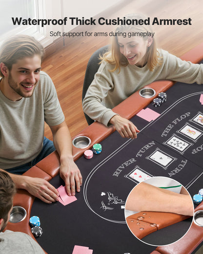 Foldable Poker Table, 8 Player 1828.8 mm Folding Casino Leisure Table with Padded Rails & Cup Holders, Oval Portable Game Tables with Felt & Metal Legs, for Texas Hold'em Game and Blackjack