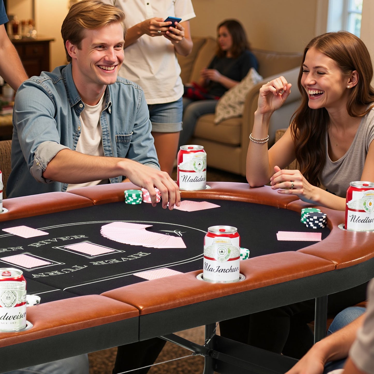 Foldable Poker Table, 8 Player 1828.8 mm Folding Casino Leisure Table with Padded Rails & Cup Holders, Oval Portable Game Tables with Felt & Metal Legs, for Texas Hold'em Game and Blackjack