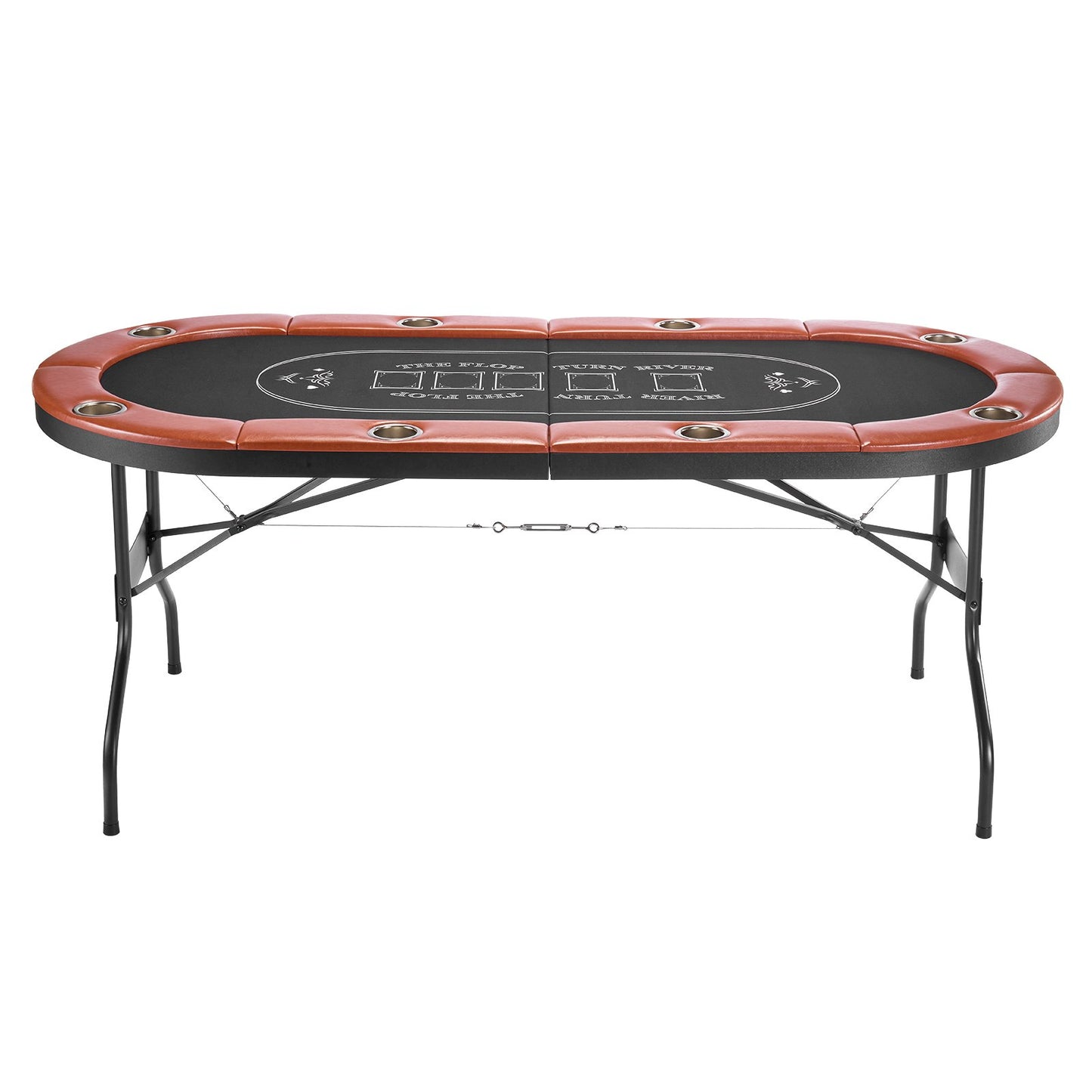 Foldable Poker Table, 8 Player 1828.8 mm Folding Casino Leisure Table with Padded Rails & Cup Holders, Oval Portable Game Tables with Felt & Metal Legs, for Texas Hold'em Game and Blackjack
