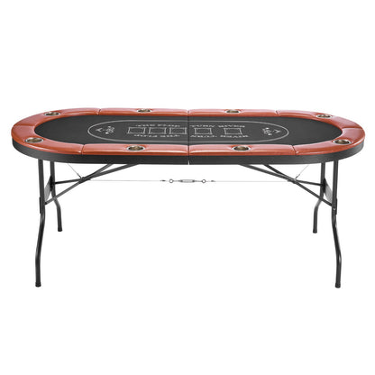 Foldable Poker Table, 8 Player 1828.8 mm Folding Casino Leisure Table with Padded Rails & Cup Holders, Oval Portable Game Tables with Felt & Metal Legs, for Texas Hold'em Game and Blackjack