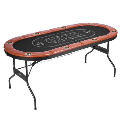 Foldable Poker Table, 8 Player 1828.8 mm Folding Casino Leisure Table with Padded Rails & Cup Holders, Oval Portable Game Tables with Felt & Metal Legs, for Texas Hold'em Game and Blackjack