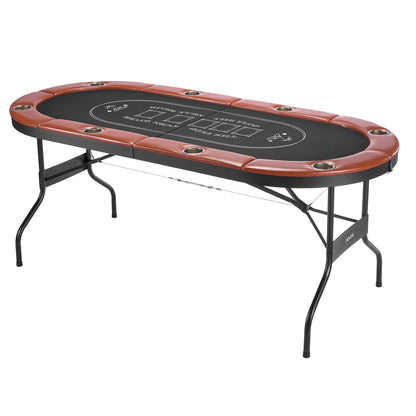 Foldable Poker Table, 8 Player 1828.8 mm Folding Casino Leisure Table with Padded Rails & Cup Holders, Oval Portable Game Tables with Felt & Metal Legs, for Texas Hold'em Game and Blackjack