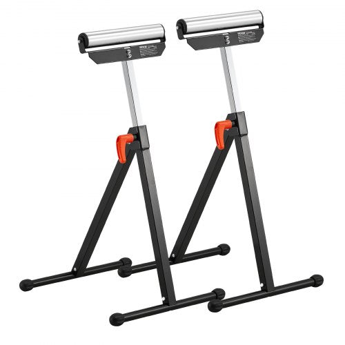 2-Pack Roller Stands, 135 lb Load Capacity, 26.8-42.5" Adjustable Height, Folding Heavy Duty Design with 11.5 in Polished Steel Roller Head, for Table Saw Outfeed Woodworking Extension Support