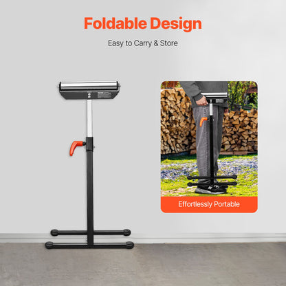 2-Pack Roller Stands, 135 lb Load Capacity, 26.8-42.5" Adjustable Height, Folding Heavy Duty Design with 11.5 in Polished Steel Roller Head, for Table Saw Outfeed Woodworking Extension Support