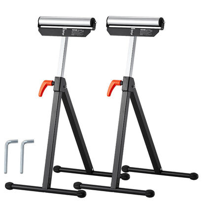 2-Pack Roller Stands, 135 lb Load Capacity, 26.8-42.5" Adjustable Height, Folding Heavy Duty Design with 11.5 in Polished Steel Roller Head, for Table Saw Outfeed Woodworking Extension Support