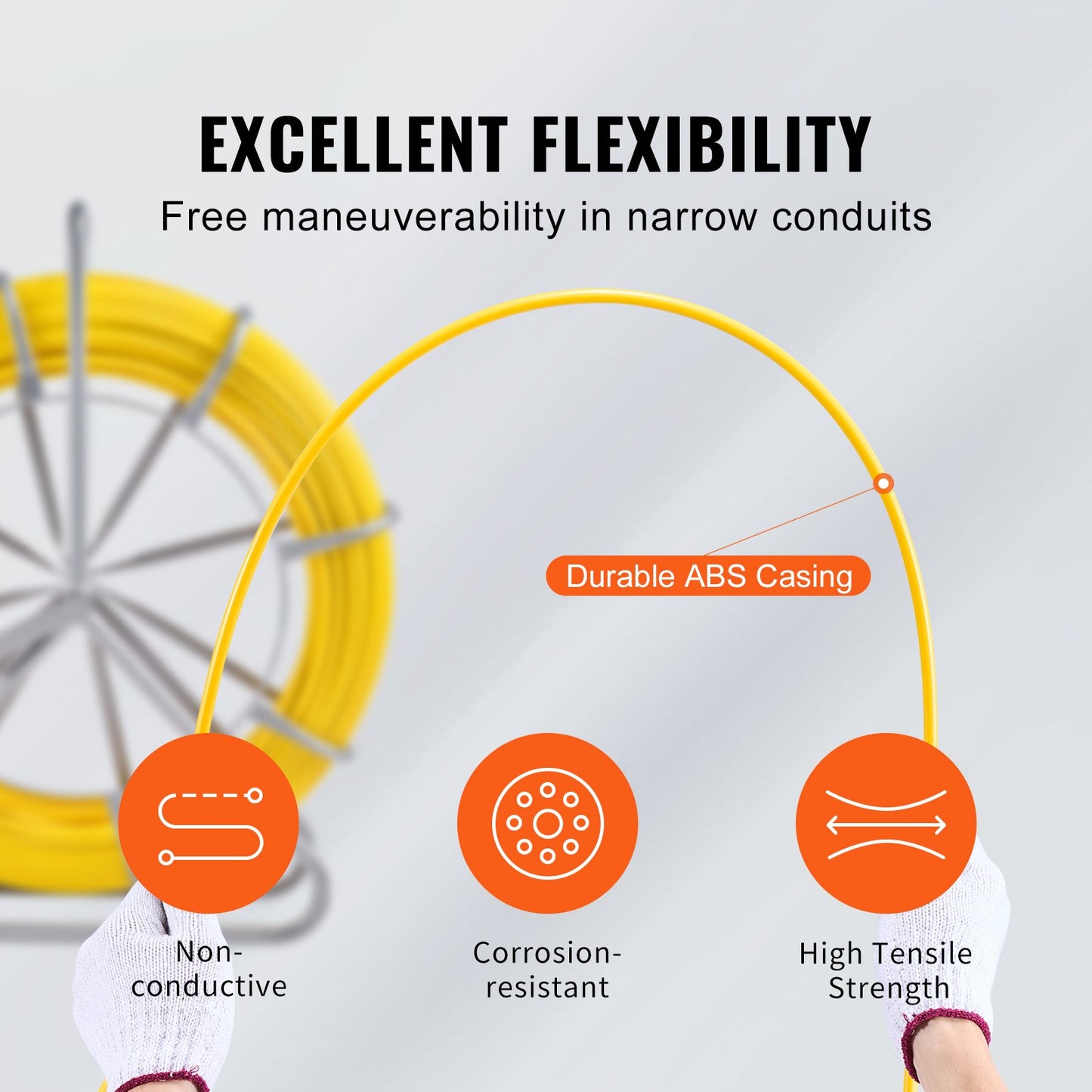 Fish Tape Puller Fiberglass 200mx7,9mm (656 ft 5/16 in) Wire Cable Running Duct Rodder