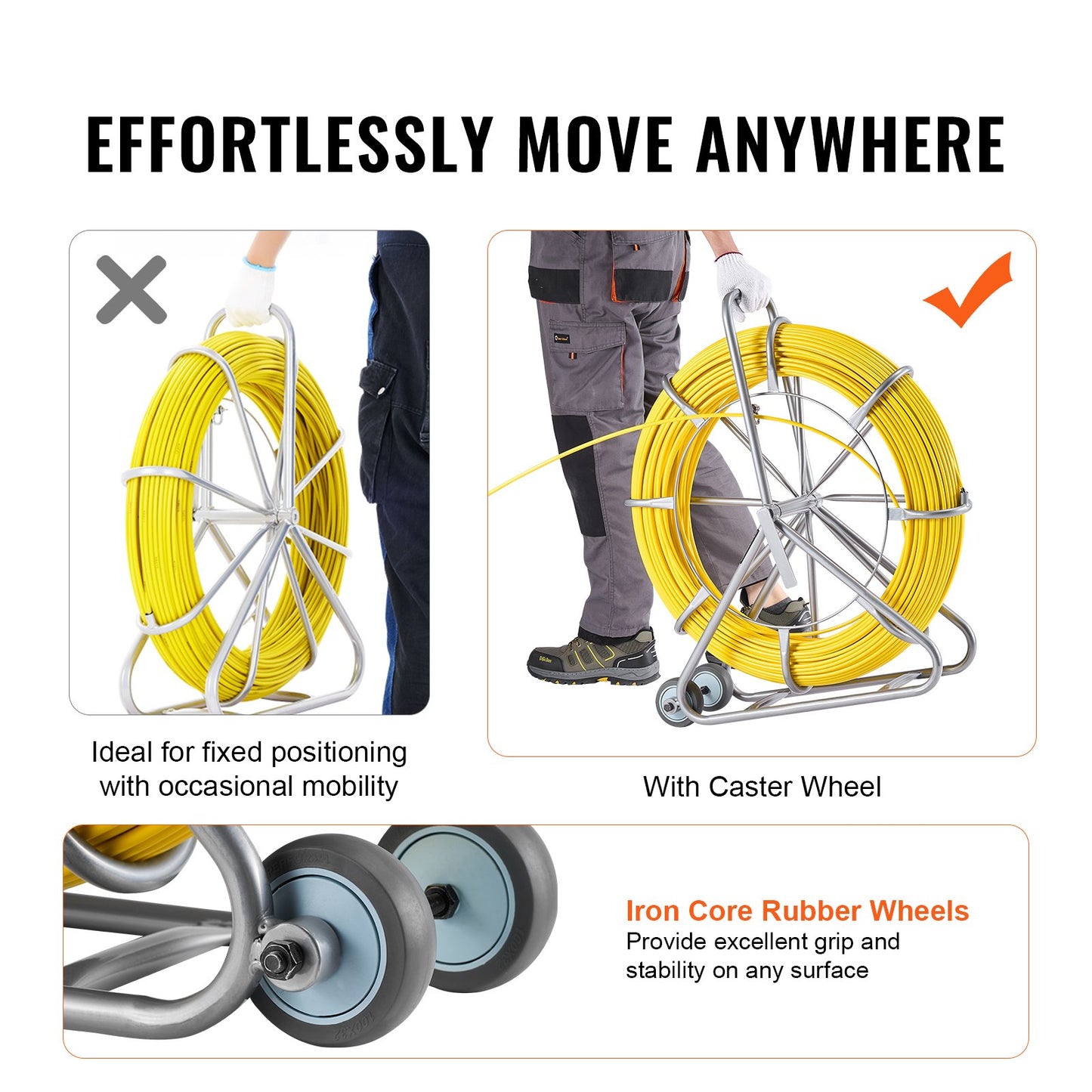 Fish Tape Puller Fiberglass 200mx7,9mm (656 ft 5/16 in) Wire Cable Running Duct Rodder