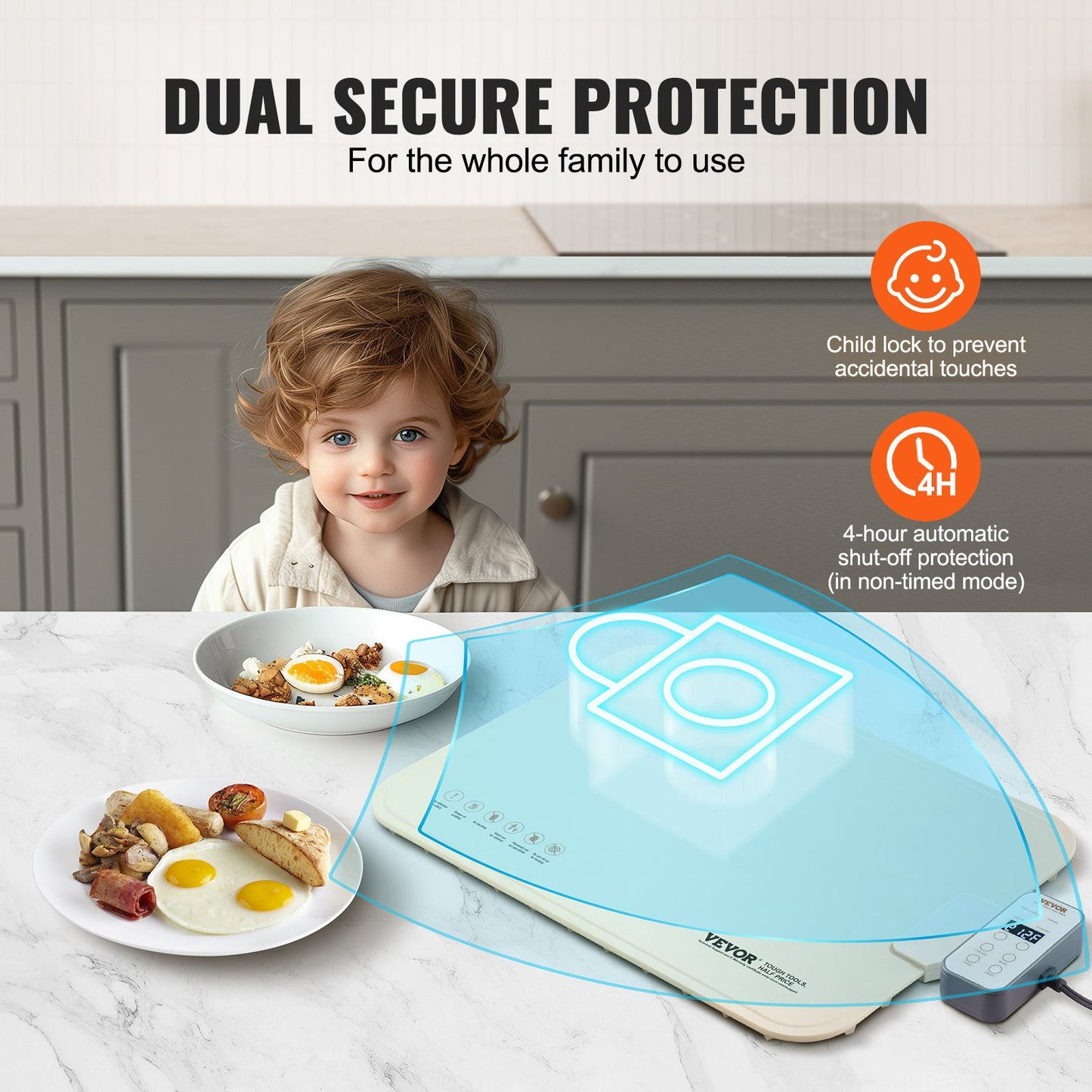 Electric Warming Tray, Food Warming Mat for Buffet, Rollable & Portable Silicone Food Warmer with 4 Adjustable Temperature Settings, Auto Shut-Off & Child Lock, Perfect for Parties, Catering