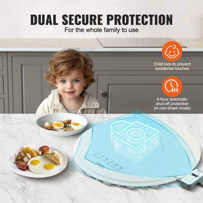 Electric Warming Tray, Food Warming Mat for Buffet, Rollable & Portable Silicone Food Warmer with 4 Adjustable Temperature Settings, Auto Shut-Off & Child Lock, Perfect for Parties, Catering