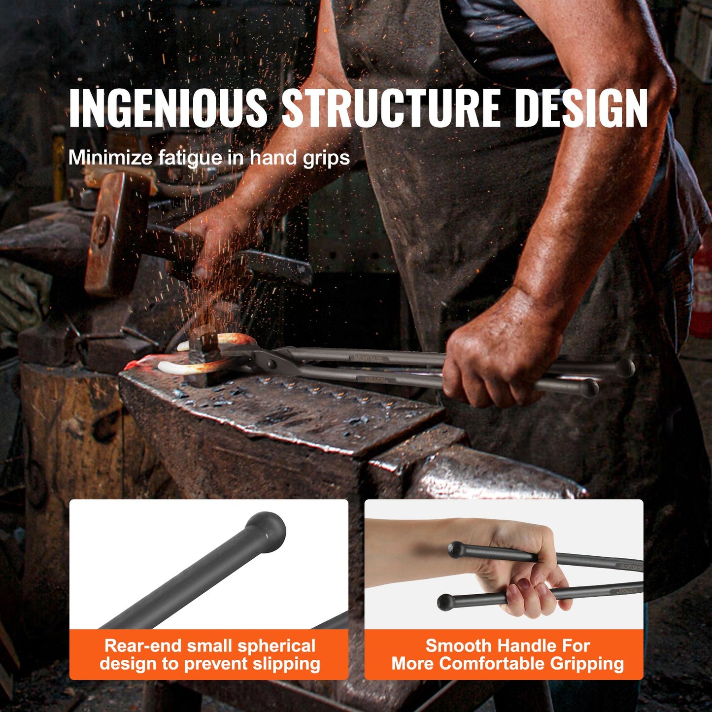 Blacksmith Tongs, 18” Wolf Jaw Tongs, Kolstål Smidestång med A3 stålnitar, för hästskor, krökta former, blocksmide, för nybörjare och erfarna smeder och bladsmeder