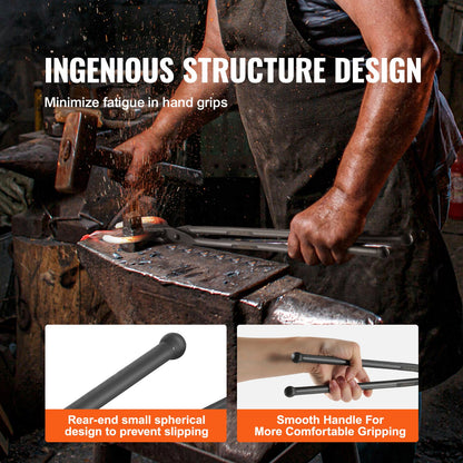 Blacksmith Tongs, 18” Wolf Jaw Tongs, Kolstål Smidestång med A3 stålnitar, för hästskor, krökta former, blocksmide, för nybörjare och erfarna smeder och bladsmeder