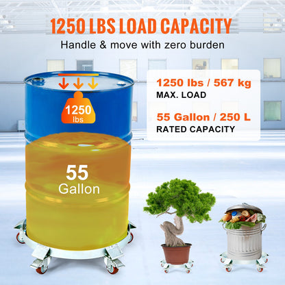 208,2 l kraftig fatvagn, 567 kg lastkapacitet, fatvagn, fatvagn, tippfri handtruck med stålram, 5 svängbara hjul, för lagertrumhantering
