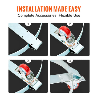 208,2 l kraftig fatvagn, 567 kg lastkapacitet, fatvagn, fatvagn, tippfri handtruck med stålram, 5 svängbara hjul, för lagertrumhantering