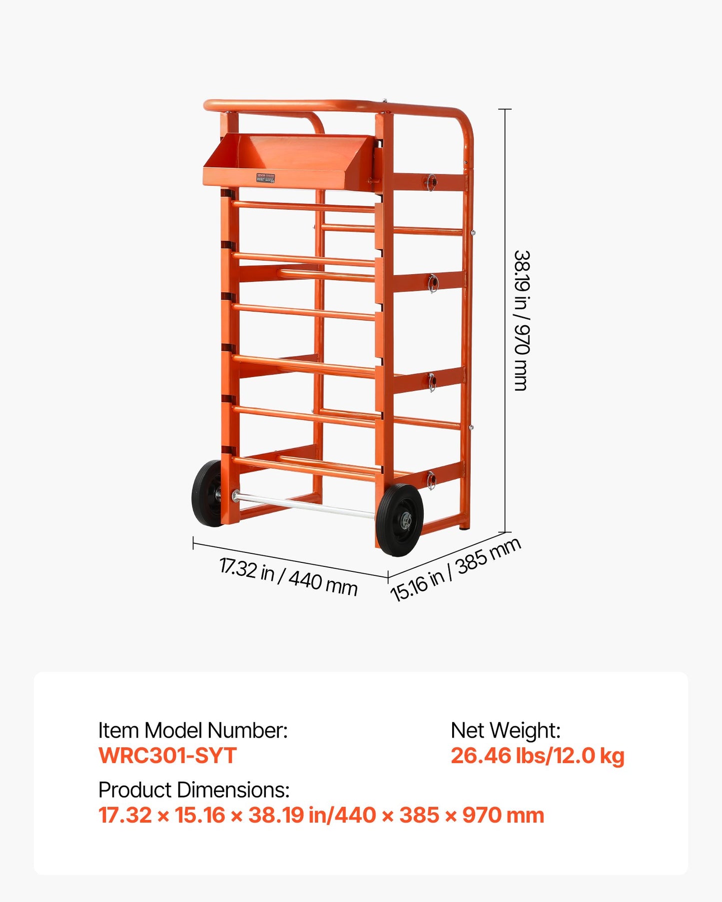 Trådrullställ, 11 stänger, trådrullställsdispenser för flera spolar, kabelcaddy med hjul, kabelhållare med förvaringsbricka för ledningsförvaring, för el, industriellt bruk och detaljhandel, arbetseffektivitet