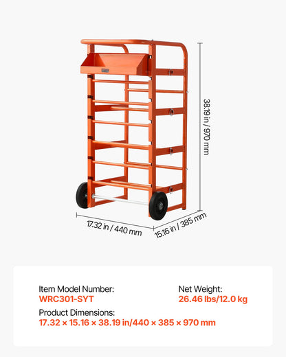 Trådrullställ, 11 stänger, trådrullställsdispenser för flera spolar, kabelcaddy med hjul, kabelhållare med förvaringsbricka för ledningsförvaring, för el, industriellt bruk och detaljhandel, arbetseffektivitet