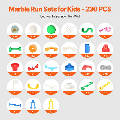 Kulbana, 230 delar med motoriserad hiss, med 15 plastkulor, kulspel, labyrint, byggklossar, hjärnspel, pedagogisk och lärande racerbana, STEM-leksaker, för barn, pojkar, flickor från 3 år