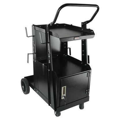Welding Cart, 2-Tier Heavy Duty Welder Cart with Anti-Theft Lockable Cabinet, 120.2 kg Weight Capacity, 360° Swivel Wheels, Tank Storage Safety Chains, Welding Cabinet for TIG, ARC, Plasma Cutter