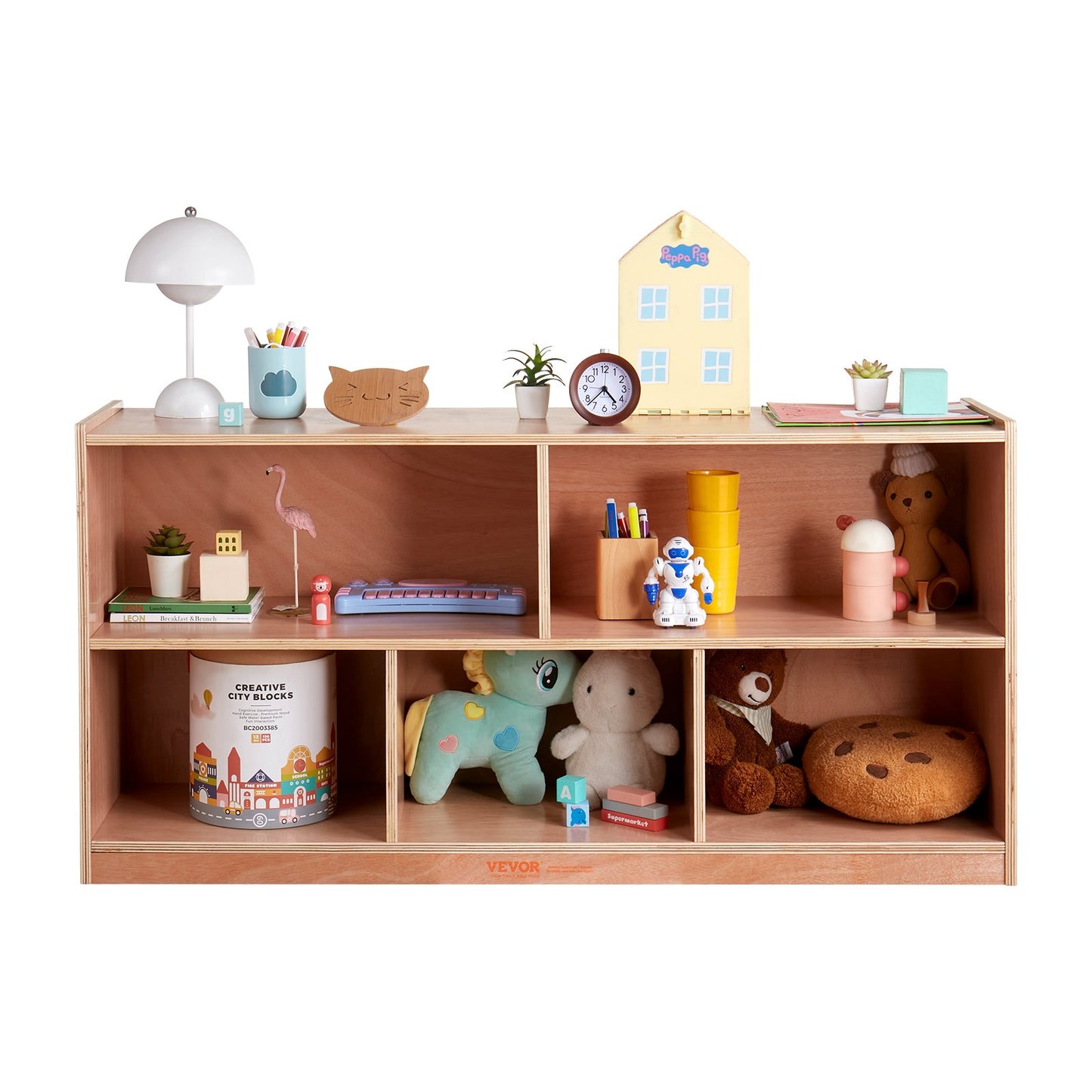 Mobilt förvaringsskåp för hemmet, förvaringshylla med 5 fack, förvaringsskåp för hemmet med 2 hyllor, klassrumsmöbler för hemmet, dagis och förskola, naturlig