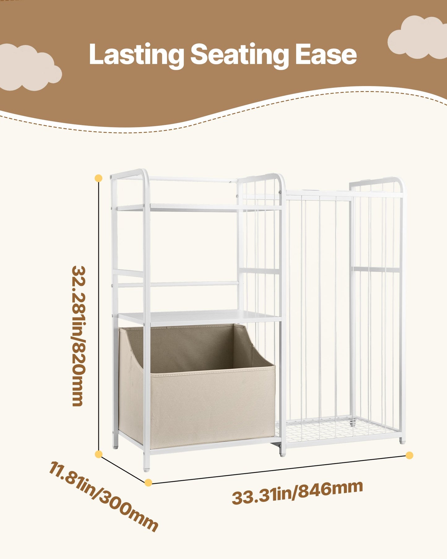 Kids Bookshelf and Stuffed Animal Storage, Toy Storage Organizer, 2-Tier Book Shelf with Fabric Toy Chest, Toy Storage for Kids Room, Living Room, Entryway, Nursury, Preschool, White