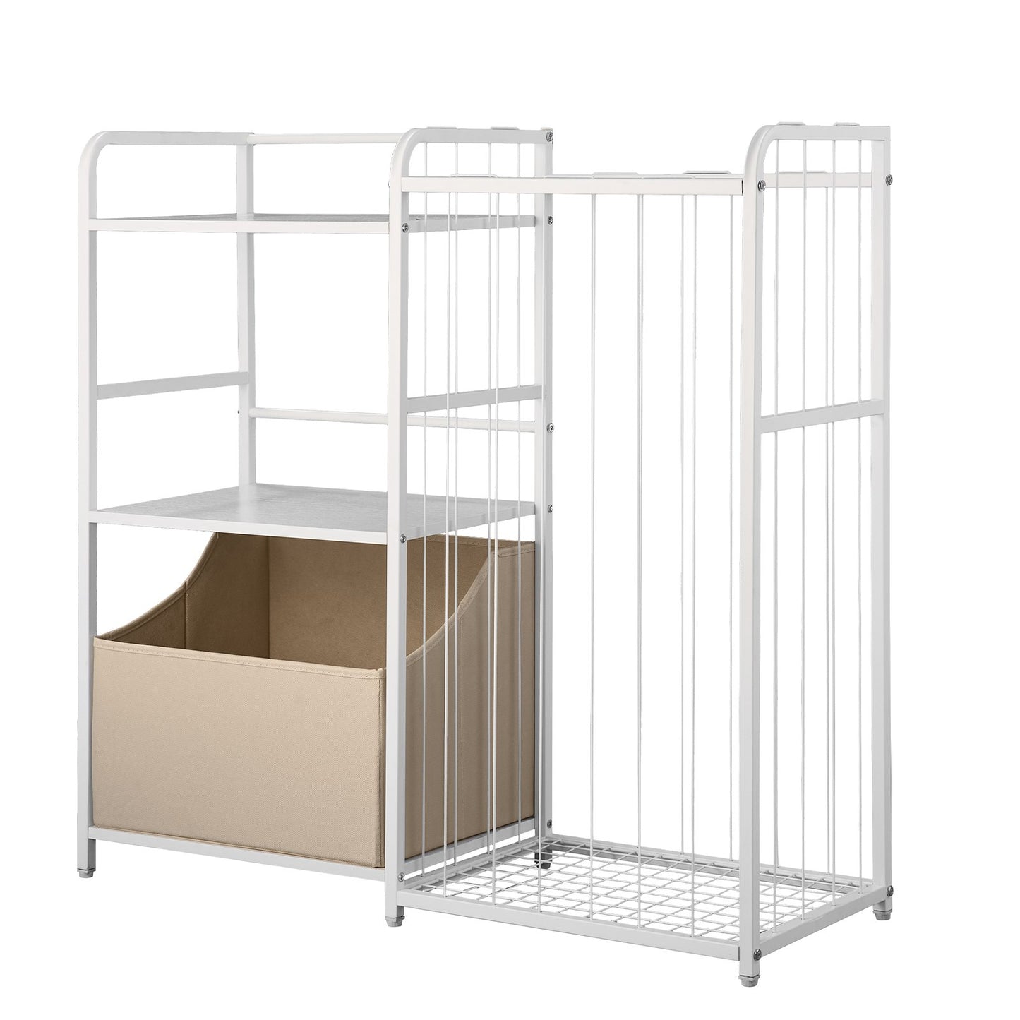 Kids Bookshelf and Stuffed Animal Storage, Toy Storage Organizer, 2-Tier Book Shelf with Fabric Toy Chest, Toy Storage for Kids Room, Living Room, Entryway, Nursury, Preschool, White