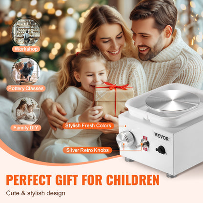 Mini keramikhjul, 0-320 varv/min justerbar hastighet avtagbar skålformningsmaskin, 2,56 tum/3,94 tum 2 skivspelare elektrisk keramikhjulsmaskin, 18 st tillbehör, för konsthantverk hem DIY, vit