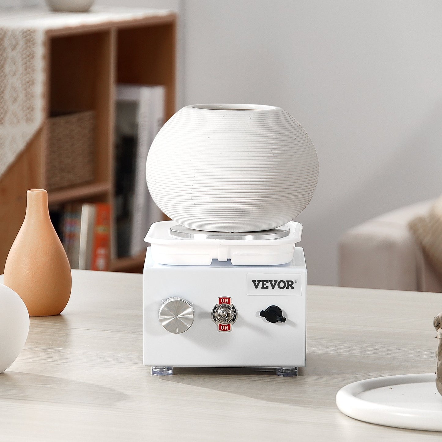 Mini keramikhjul, 0-320 varv/min justerbar hastighet avtagbar skålformningsmaskin, 2,56 tum/3,94 tum 2 skivspelare elektrisk keramikhjulsmaskin, 18 st tillbehör, för konsthantverk hem DIY, vit